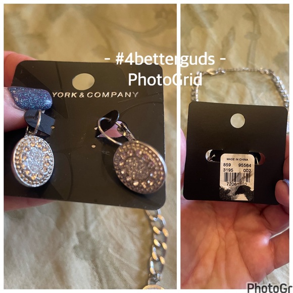 Bundle Set New York & Company Silver Sparkly Shimmery Necklace & Earring O/S - Picture 5 of 12